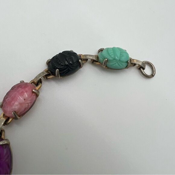 Vintage Gold Tone Coro Scarab Bracelet - Multicolor Signed - Picture 6 of 8